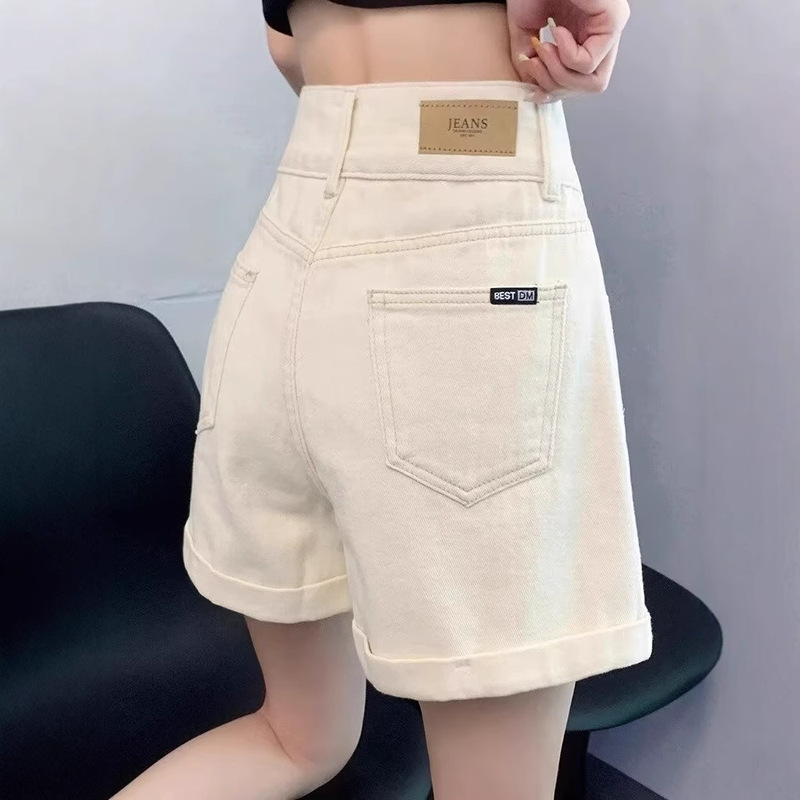 Extended High-Waisted Rolled-Up Loose Denim Shorts for Tall Women, Summer 175cm Wide-Leg Slimming A-Line Design Hot Pants