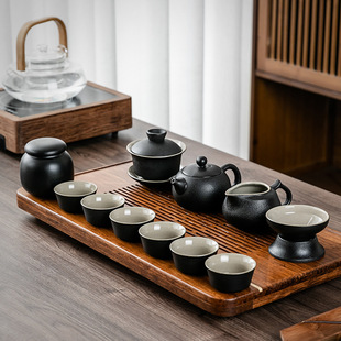 Black Pottery Kung Fu Tea Set suit Home Office High-end Light Luxury Chinese Style Teapot Teacup 2024 New Style Small Set