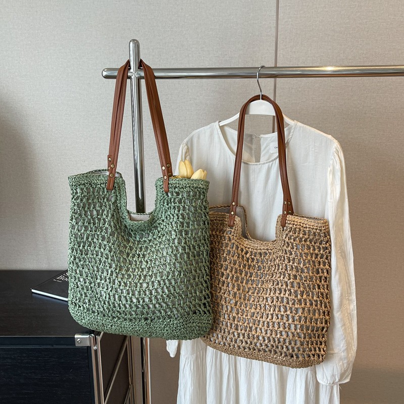 Bolsa de algodón de hombro casual de gran capacidad, nueva bolsa de malla hueca, bolsa de playa de vacaciones en la playa, bolsa de mujer