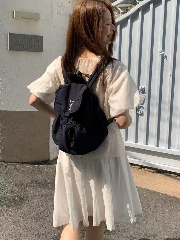 韩版2025新款抽绳电脑包尼龙帆布包大容量双肩包学生上课通勤书包|undefined