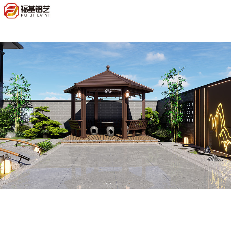 铝合金古建六角凉亭户外庭院别墅仿木纹仿古亭子花园防腐遮阳凉棚-阿里巴巴