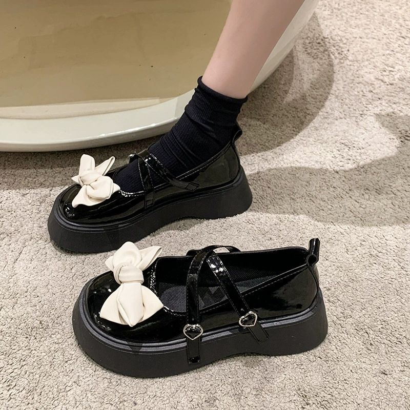Cute Japanese Lolita Bow Shoes in PU Leather, Mary Jane Style, Summer Footwear