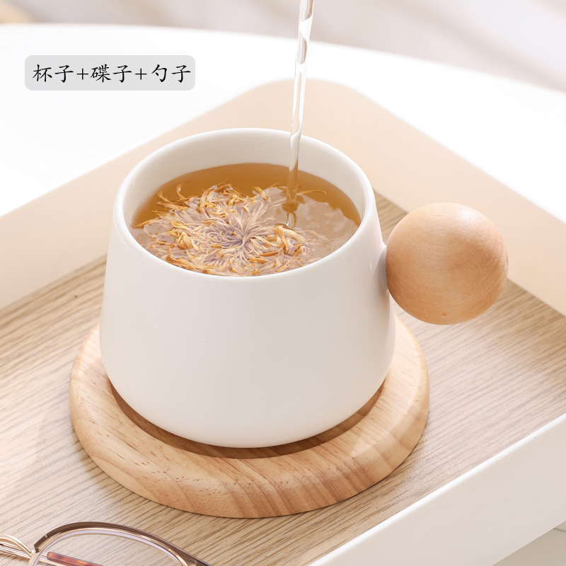 Taza de café de moda, regalo de mano, taza de cerámica, taza de roble, mango de taza con plato, cuchara, caja de regalo, bolsas, LOGO grabado