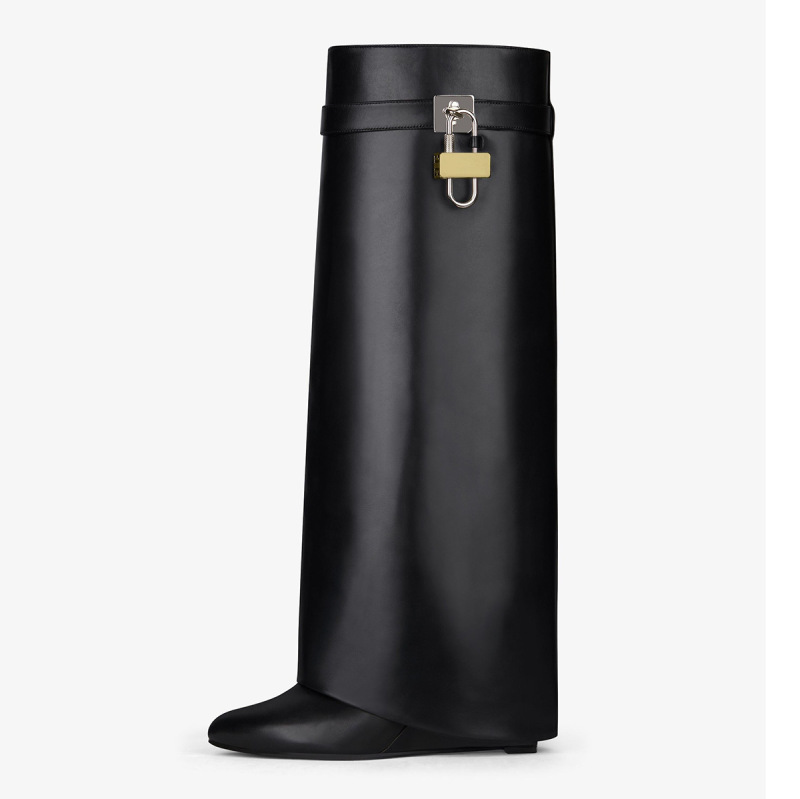 Long Boots Metal Lock Foreign Trade Women's Shoes High-tube Trouser Boots Wedge Rider Boots Inner Height plus size Women's Shoes Long and