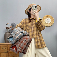 2025年秋冬文艺休闲夹棉加厚衬衫女宽松百搭纯棉叠穿长袖格子上衣