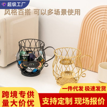 创意铁艺咖啡胶囊收纳篮水果零食饰品收纳桌面装饰摆件茶几吧台架
