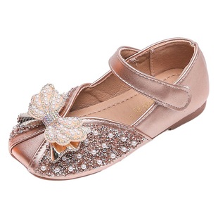 Popular Pearl Soft Sole Girl Princess Shoes Autumn New Fashion Girl Shoes Korean Style Bow Children's Crystal Shoes