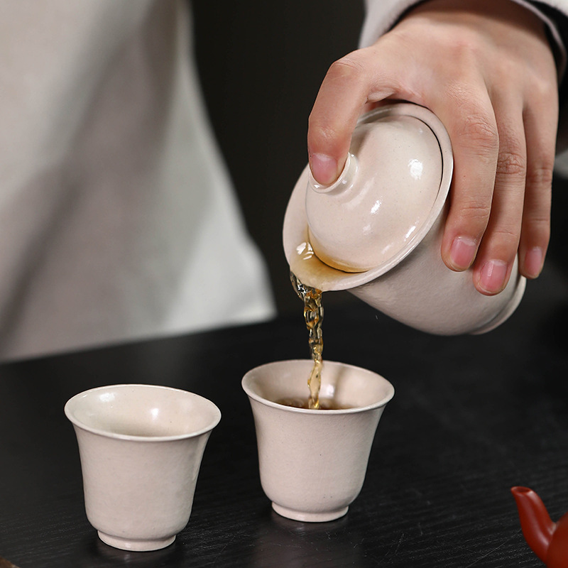 宜兴紫砂功夫茶杯冰裂釉盖碗主人杯品茗杯茶盏纯色陶瓷茶具套装