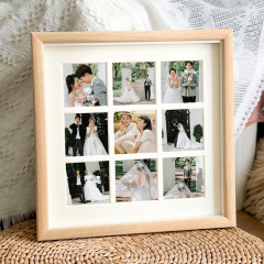 Solid wood washed photos made into 9-square grid photo frame diy couple gift best friend print wedding photo oil pastel