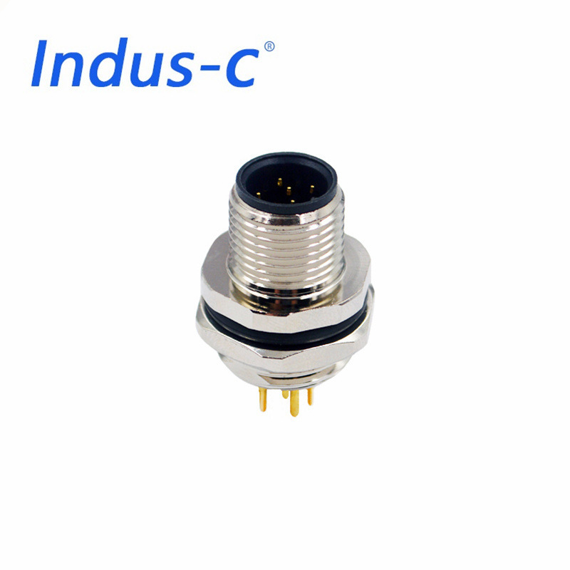M12B Type 5-Pin Male Straight Front Locking Panel Board End Industrial Automation Plug Socket Waterproof Connector M16 Thread