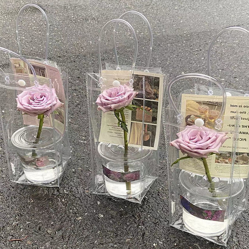 透明礼品袋PVC手提袋网红ins风鲜花袋子七夕520摆摊鲜花diy简约风|ru