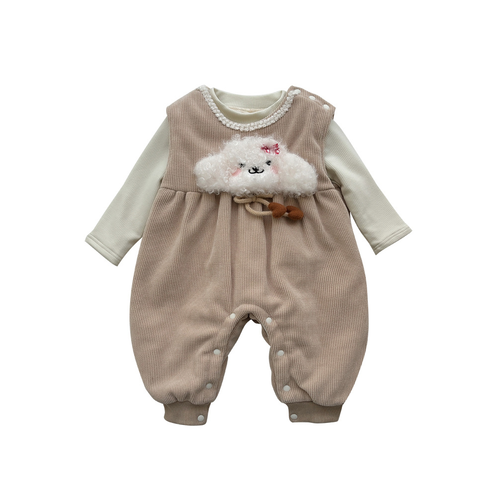 2024 ropa de bebé otoño e invierno engrosado y cálido servicio de salida nube de dibujos animados traje de bebé femenino coreano de dos piezas
