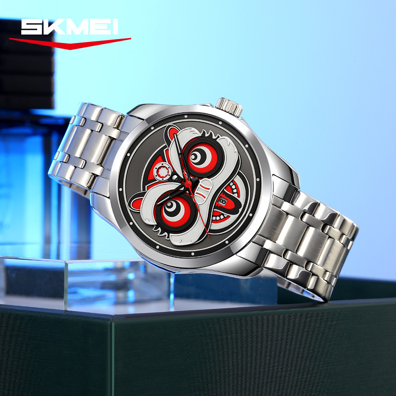 Momento despierto esfera de león reloj de cuarzo de tendencia nacional creativo reloj de pulsera correa de acero hombre reloj impermeable fuente al por mayor