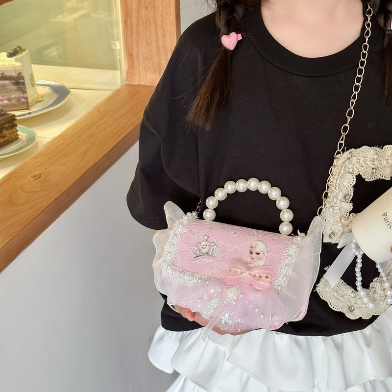 Nuevo bolso infantil, bolso de moda de perlas, bolso de hombro de flores de niñas, bolso de moda de cadena, mochila pequeña