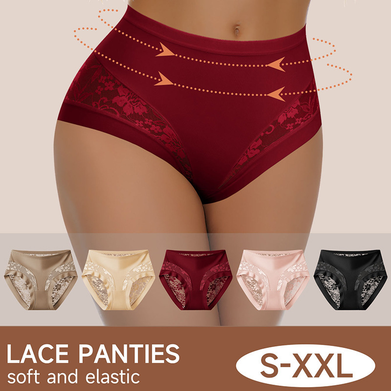 [Cross-Border Supply] European and American Size Sexy Mid-Waist Lace Briefs for Women with Full English Mark Comfortable Women's Underwear