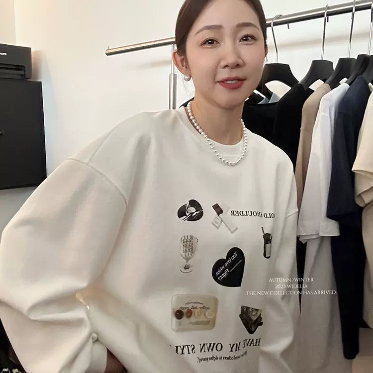 圆领卫衣女日系韩版上衣潮印花宽松休闲秋冬季新款长袖加绒加厚款