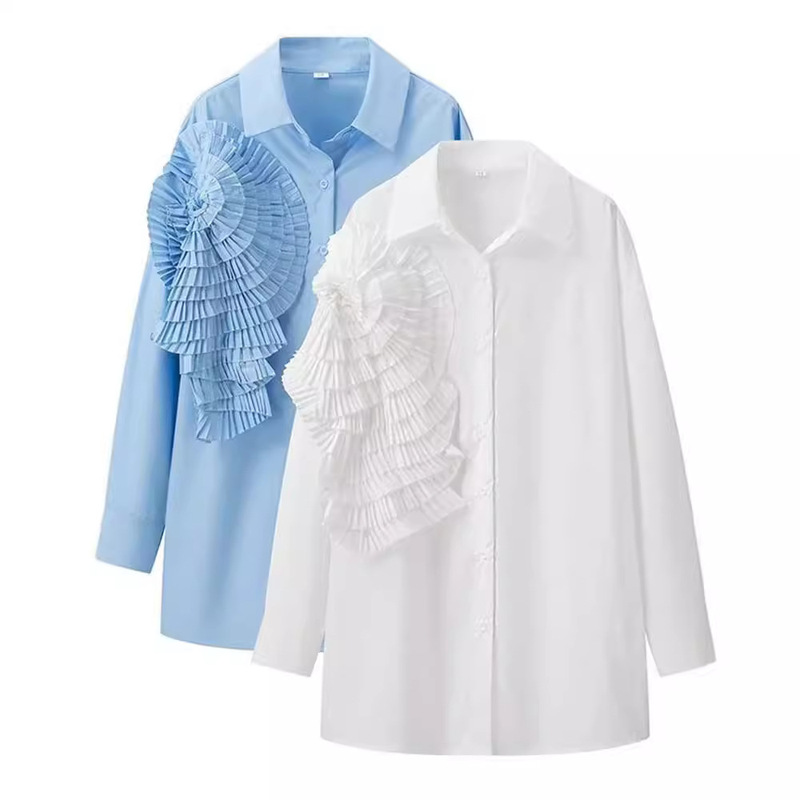 Zatrax2024 Sense Niche Fashionable Elegant Three-dimensional Pleated Flower Loose Large Long-sleeved Shirt Women's Shirt for Spring