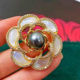 新货胸针10mm左右 海水珍珠大溪地 正圆微微瑕 精致工艺独立包装