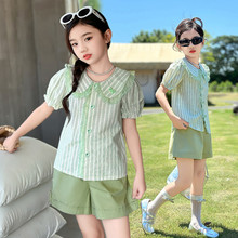 女童娃娃衫套装2025夏季新款小清新甜美女大童短袖上衣短裤两件套