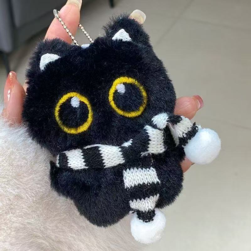 可爱围巾大眼黑猫挂件钥匙扣吱吱叫毛绒百搭萌挂饰闺蜜礼物卡通|undefined