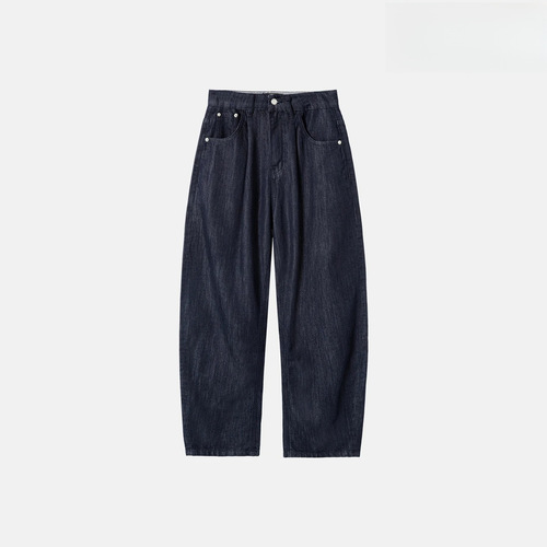 Men's Straight Leg Jeans in Original Color, Loose and Fashionable, Versatile, Distressed, Simple and Pure Color