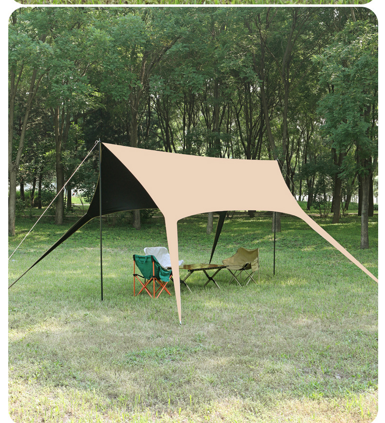 Swallowtail Canopy Tent for Outdoor Lazy Camping, No Need to Set Up, Rainproof and Sunproof Camping Sunshade, Thickened Black Glue Canopy