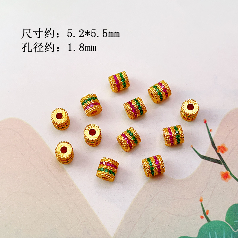 S925 Silver Gold-Plated Diamond Spacer Beads Spacer Barrel Bead Accessories Square Hamburger Bead Bracelet Bracelet DIY Necklace Accessories