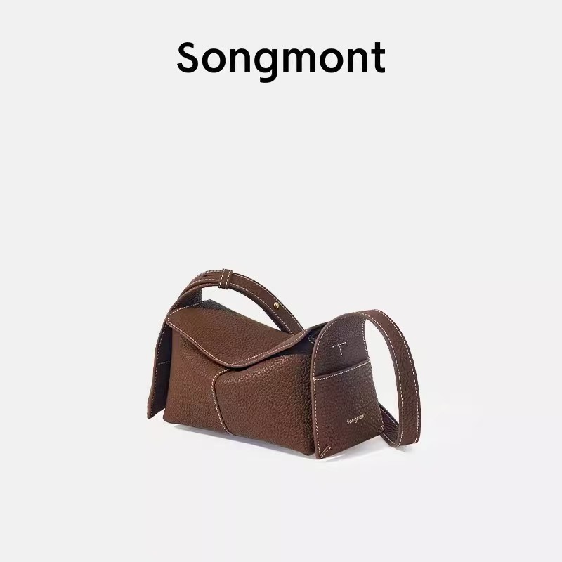 春夏头层牛皮通勤斜挎hobo包Songmont山下有松挂耳系列mini屋檐包|undefined