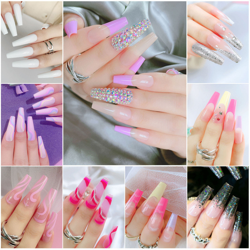 European and American style long coffin-shaped fake nails, wearable nails, finished nail art products, foreign trade nail stickers European and American style long coffin-shaped fake nails, wearable nails, finished nail art products, foreign trade nail stickers