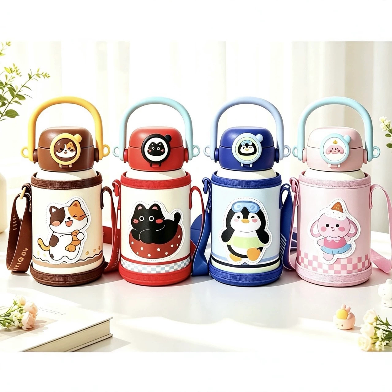 Dibujos animados 316 acero inoxidable doble bebida creativa para niños termo taza de agua de paja de asta regalo de coche portátil al por mayor image 4