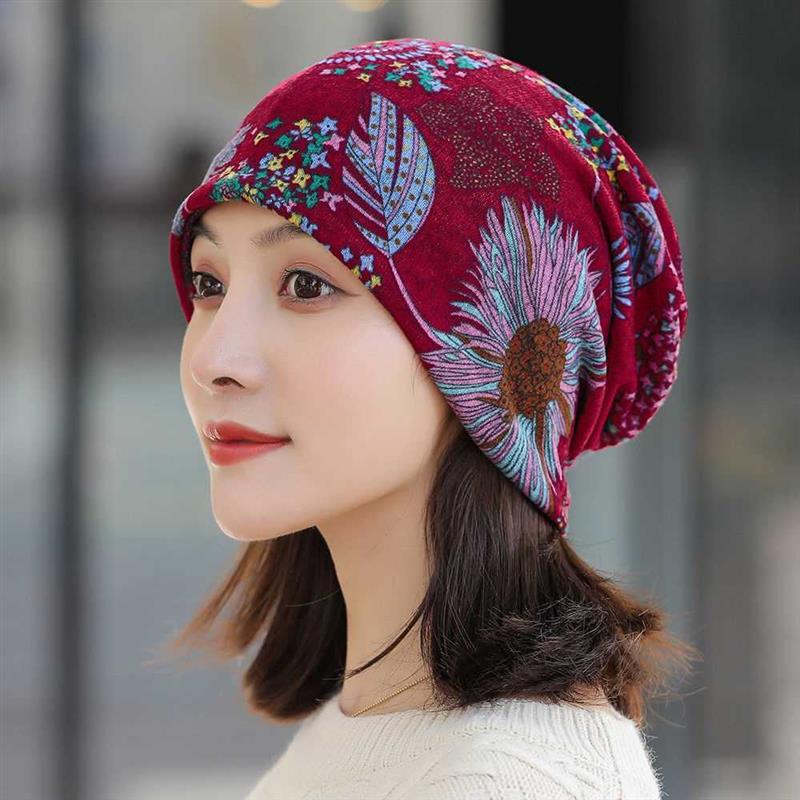 Sombrero calvo de otoño y invierno de doble capa, sombrero de luna, algodón transpirable, sombrero de dormir caliente para la madre