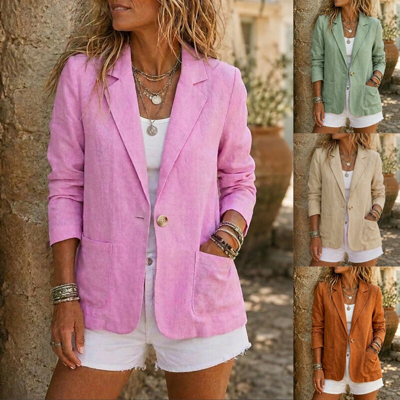 2026 Autumn/Winter Cross-Border Women's Casual Elegant Blazer with Pockets and Buttons, Solid Color Long Sleeve Turn-Down Collar Long Jacket 2026 Autumn/Winter Cross-Border Women's Casual Elegant Blazer with Pockets and Buttons, Solid Color Long Sleeve Turn-Down Collar Long Jacket