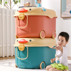 Children's toy storage box, household large capacity cartoon organizer box with wheels, baby clothing and snack storage box