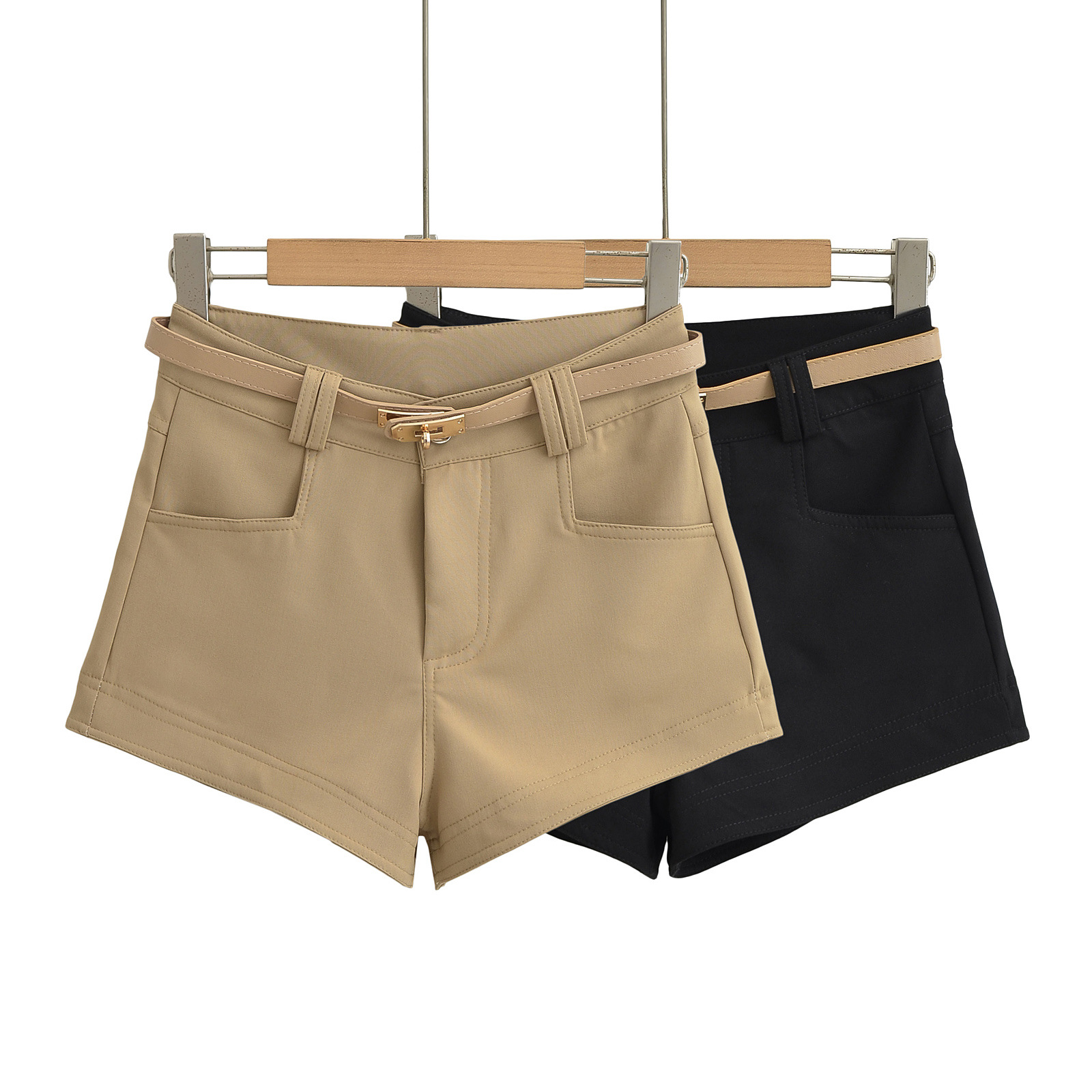 Basic All-match Belt Shorts Women's 2024 Autumn New Women's Group Spice Girl Style High Waist Slim Fit Hip Straight Pants