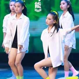 如愿白色衬衣2024款表演服衬衫女童嘻哈街舞衬衫练功服独舞服