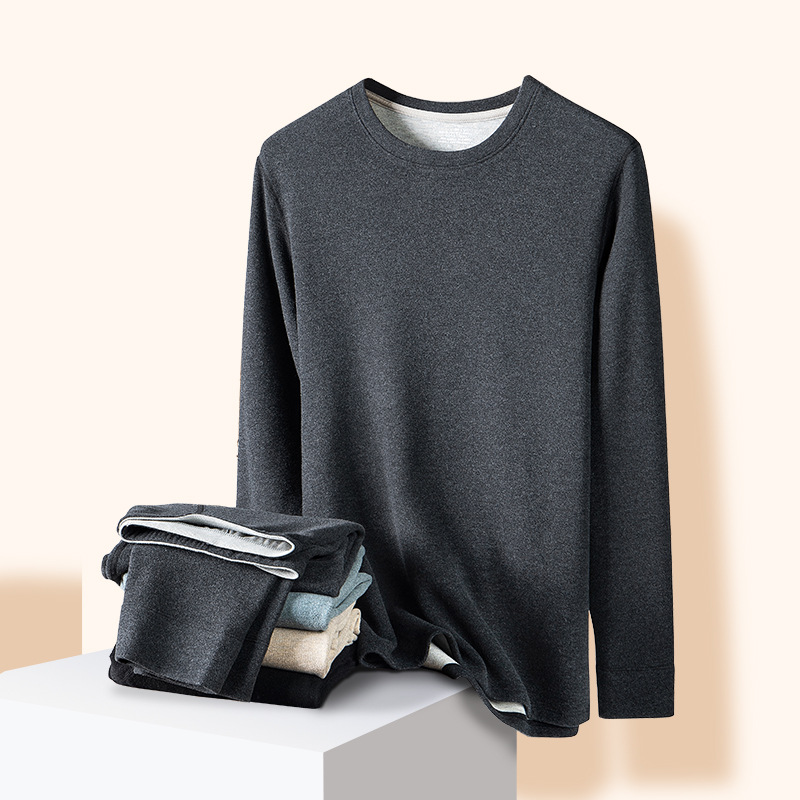 El nuevo traje de ropa interior térmica de otoño e invierno de seda de cachemira Meiya Bishan para hombres más camisa de fondo grueso de terciopelo transfronterizo