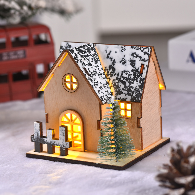 クリスマスオーナメント クリスマスデコレーション 発光キャビン LED木製クリスマスハウス クリスマスデスクトップオーナメント|undefined