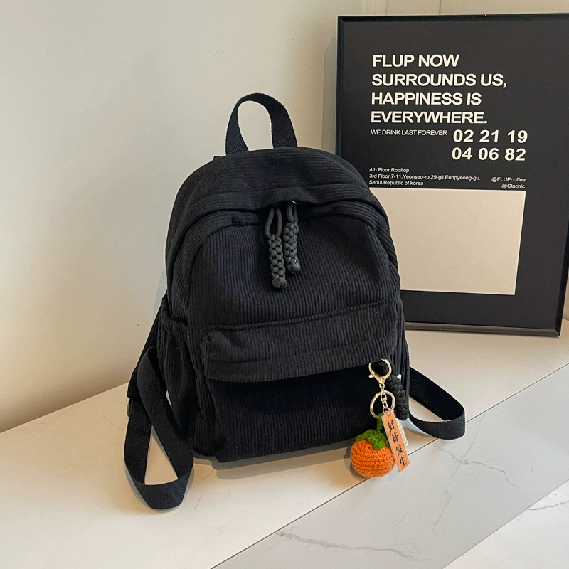 Backpack small shoulder travel bag, city style, corduroy texture, 27×14×30 cm, pendant option