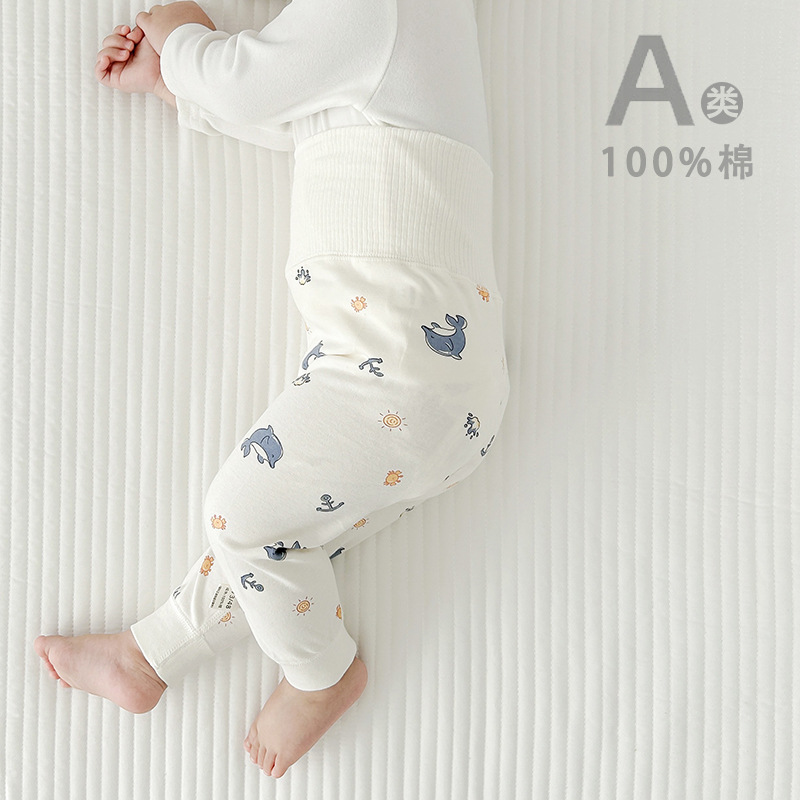 Baby Pure Cotton Abdominal Pants for Spring and Autumn, Cartoon Long Pants for Kids, Home Pants, Autumn Warm Pants, Leggings, Big Bottom Pants