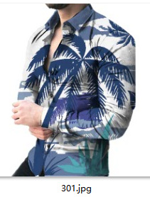 Europa y América primavera nuevo tigre comercio exterior transfronterizo hombres camisa de impresión digital 3D camisa de manga larga para jóvenes hombres