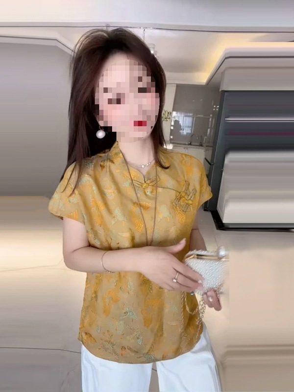 新しい中国風の女性用シャツ、夏の新しいスタイル、ジャカードボタン半袖トップス、多用途のルーズな外国貿易シャツ|undefined