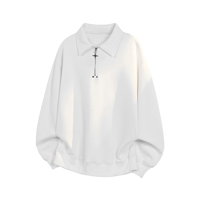 Felpa a collo alto a maniche lunghe con mezza zip in cotone cinese pesante da 300 g per uomo e donna, vestibilità ampia, versatile,_voghion.com