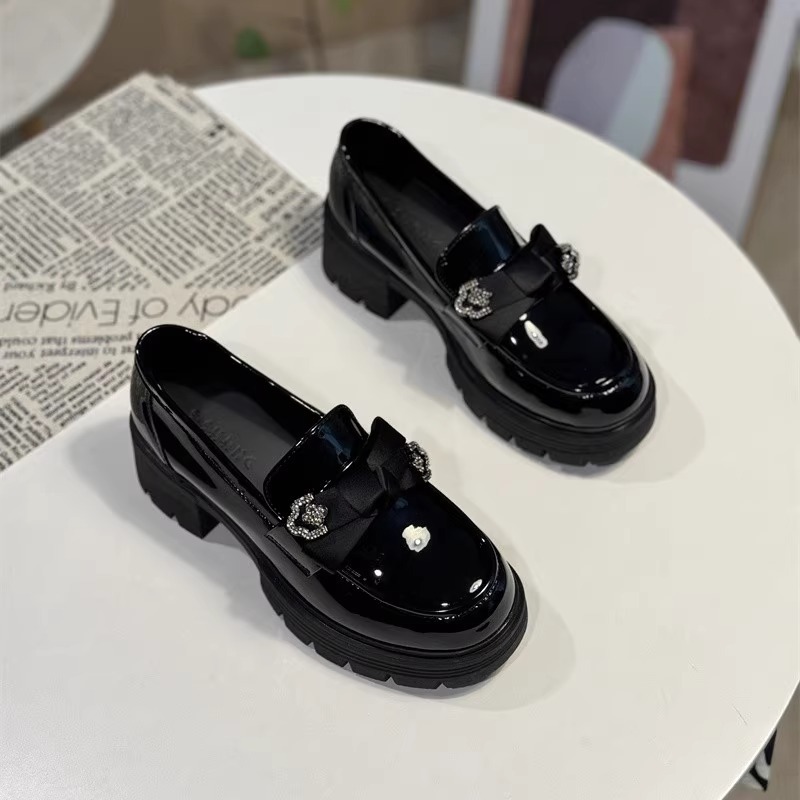 漆皮厚底真皮乐福鞋女2025春秋新款百搭松糕单鞋英伦风小皮鞋|undefined