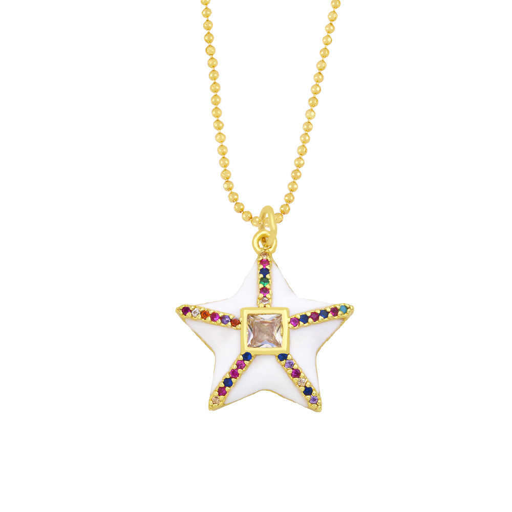 Fashion Bohemian Style Necklace Geometric Five-pointed Star Color Zircon Drop Oil Necklace Female display picture 5