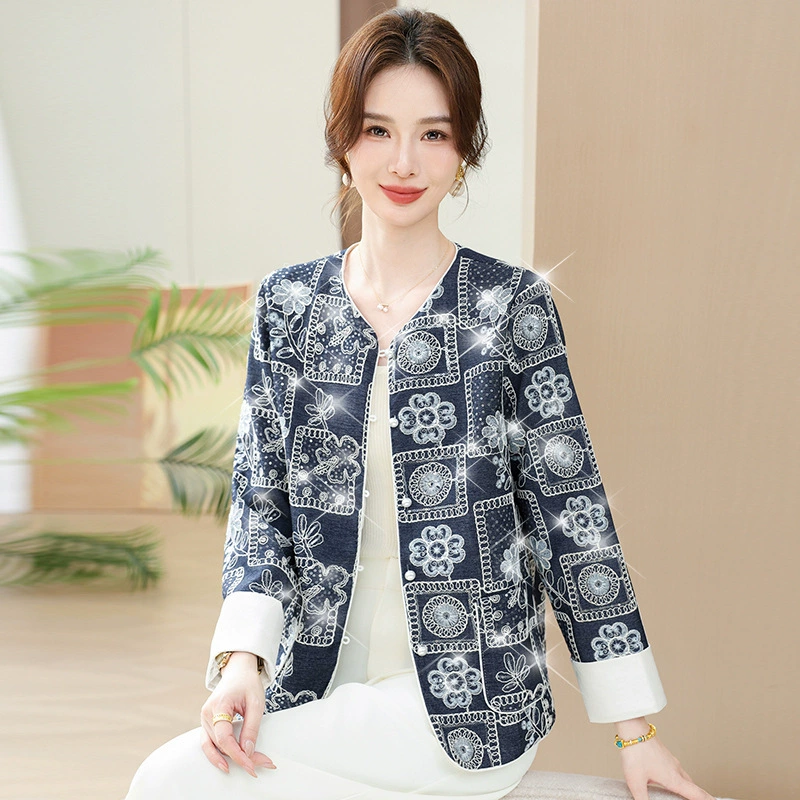 Мама весеннее платье новый китайский стиль тяжелой промышленности иностранная куртка 2025 новый уменьшенный возраст среднего и пожилого возраста женский короткий топ