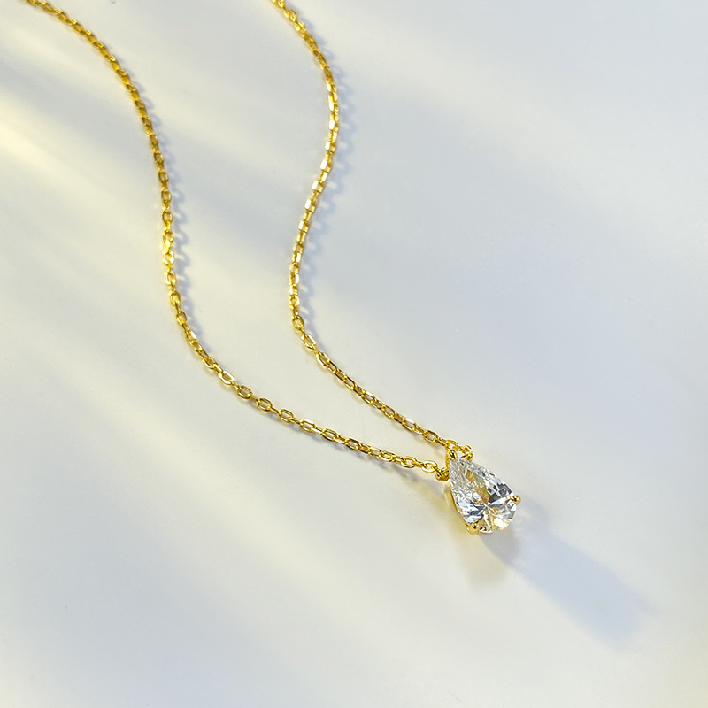 Cute, Wedding Style 925 Sterling Silver Zircon Mariner Chain Chamfered Square Grain Plating Water Droplets Pendant Necklace