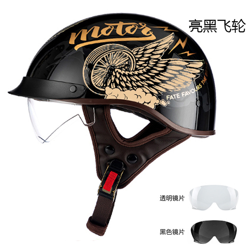 Motuoche Electric Motorcycle Helmet Retro Half Helmet 3C Certified (Motosiklet kaskı (dəbilqə)) - rw015-gloss-black-flywheel-m
