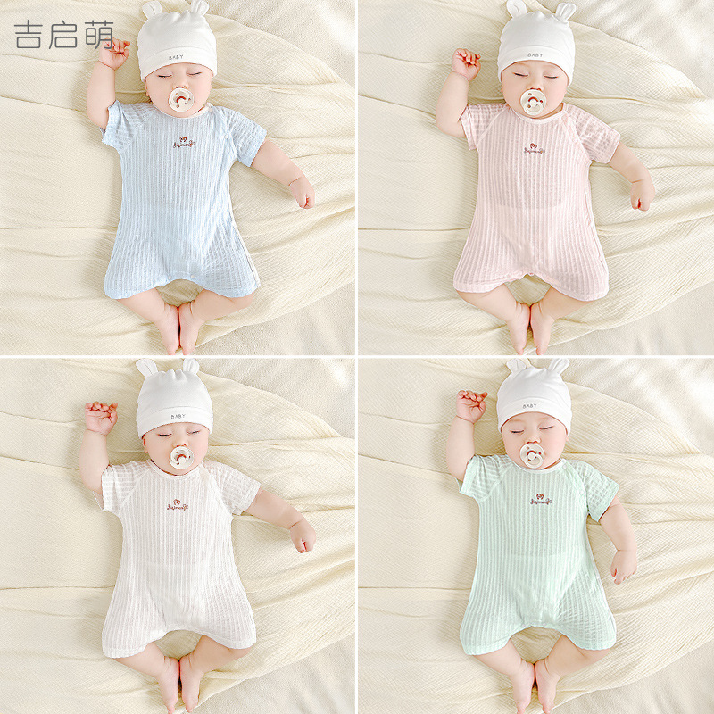 Bebé verano mono recién nacido delgado traje de escalada de manga corta hombres y mujeres niños pequeños ropa de verano de algodón mameluco ropa de bebé