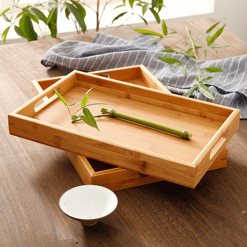 Bamboo and Wood Tray Home Solid Wood Rectangular Tea Tray Water Cup Tray Japanese Style Bread Wood Tray Commercial Serving Plate