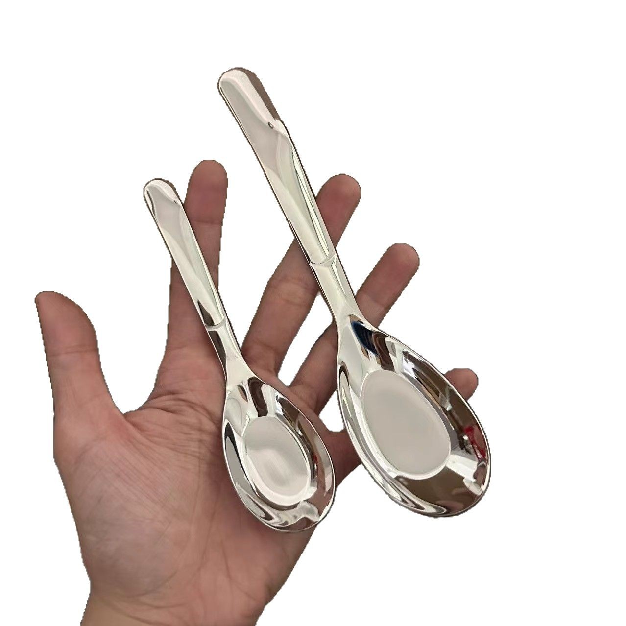 Elección personal del jefe: Cuchara de acero inoxidable, apta para uso alimentario, adecuada para uso doméstico, para que los niños tomen sopa, con un mango profundo y largo._voghion.com